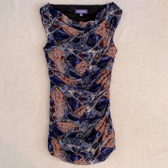 Vivienne by Vivienne Tam | Sleeveless Mesh Drape Cowl Neck Ruched Fairy Top (XS) - Picture 2 of 13